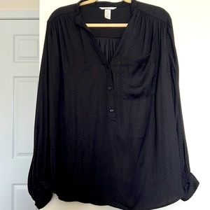 H&M - Black Long Sleeve Dotted Blouse with Pocket Square - Size 16